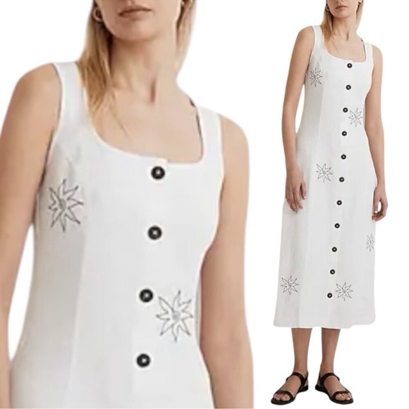 NWT Madewell Button-Front Midi Dress Eyelet White sz 6 Midi Linen Embroidered - Picture 1 of 6